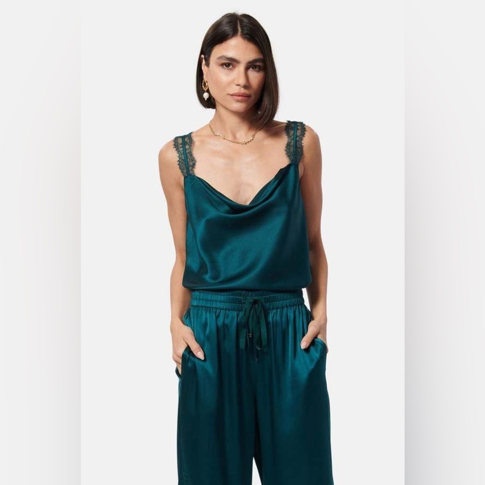 CAMI NYC Silk lace tank top joggers pants trousers pine emerald elsie set - Picture 12 of 12